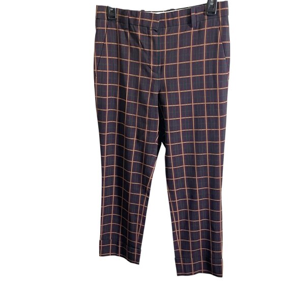 Theory Womens Plaid Crop Cuff Trousers Size 2 Wool Blend - Picture 1 of 6